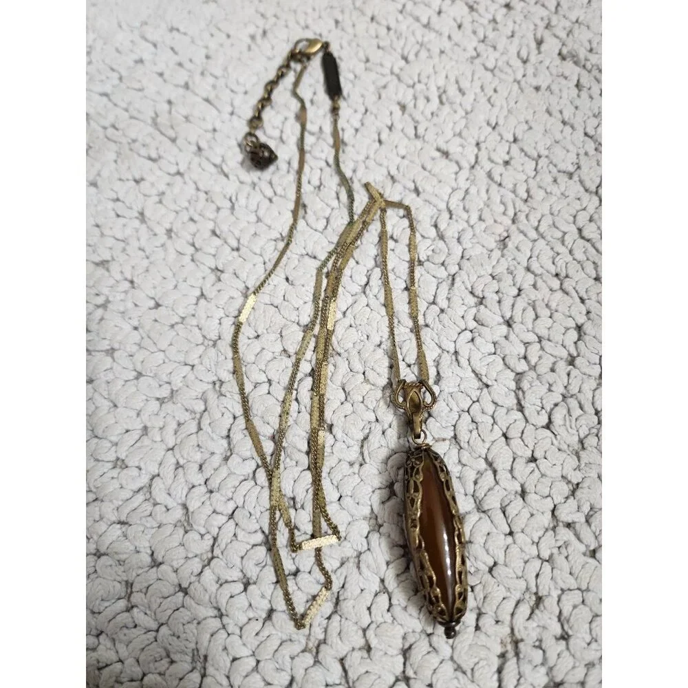 Jan Michaels Victorian Revival Style Pendant Necklace Carnelian Stone Signed